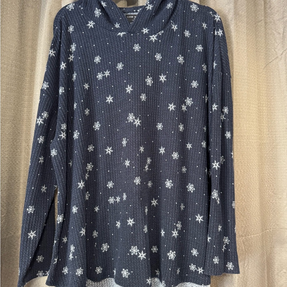 Lane Bryant Navy Snowflake Hooded Ribbed Pullover